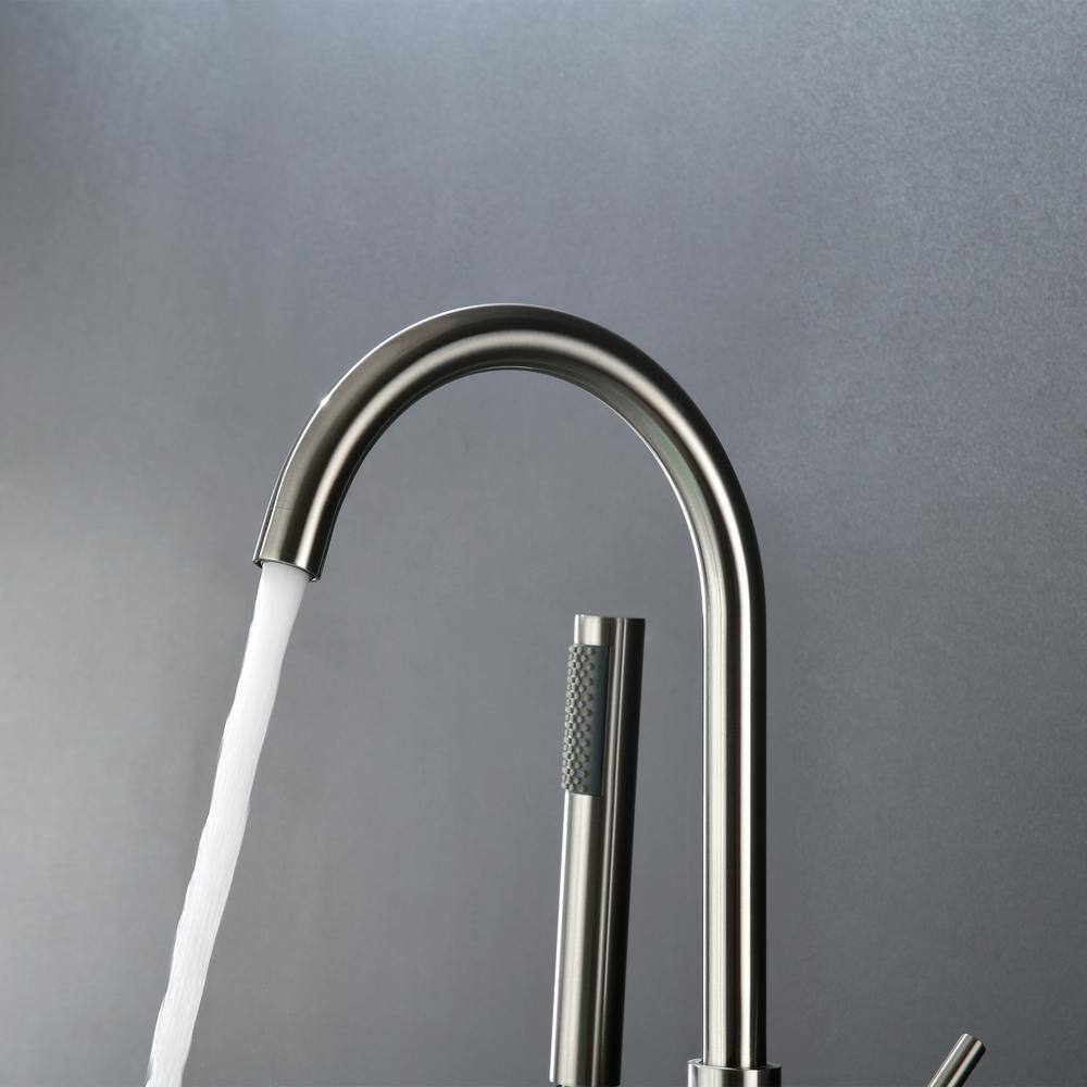Brushed Nickel Freestanding Tub Filler with Hand Shower