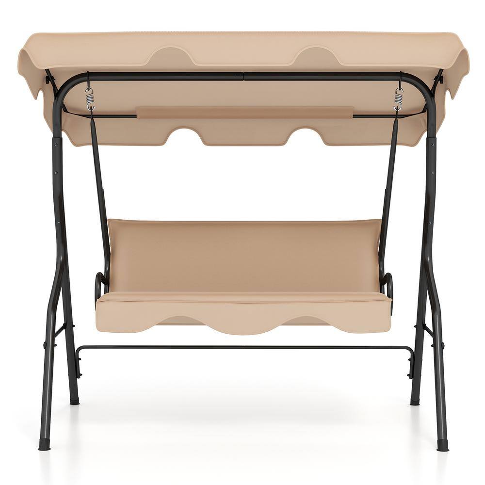 Beige Metal Frame Outdoor Patio Swing with Adjustable Canopy