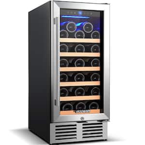 15 in. Single Zone 28-Wine Bottles and 30-Cans Beverage and Wine Cooler in Black