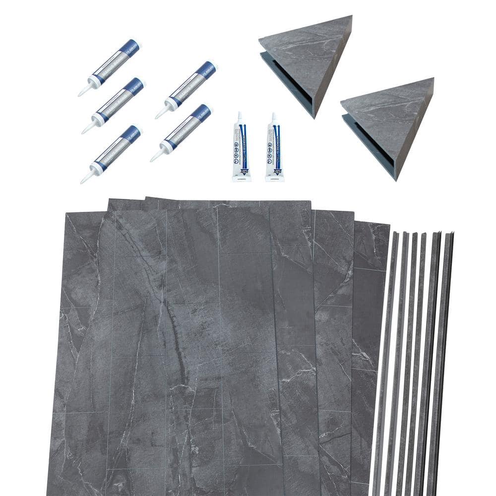 Cracked Slate Gray Vinyl Shower Surround Kit with Accessories