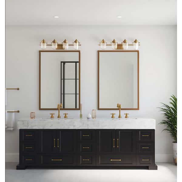 Progress Lighting Northlake Collection 32.5 in. 4-Light Vintage Brass Clear Glass Transitional Vanity Light