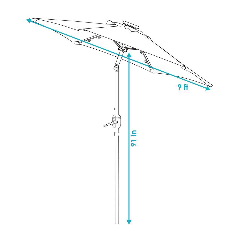 9' Awning Stripe Aluminum Market Umbrella with Solar LED Lights