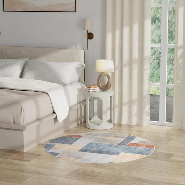 Astra Machine Washable Multicolor 4 ft. x 4 ft. Paneled Contemporary Round Area Rug