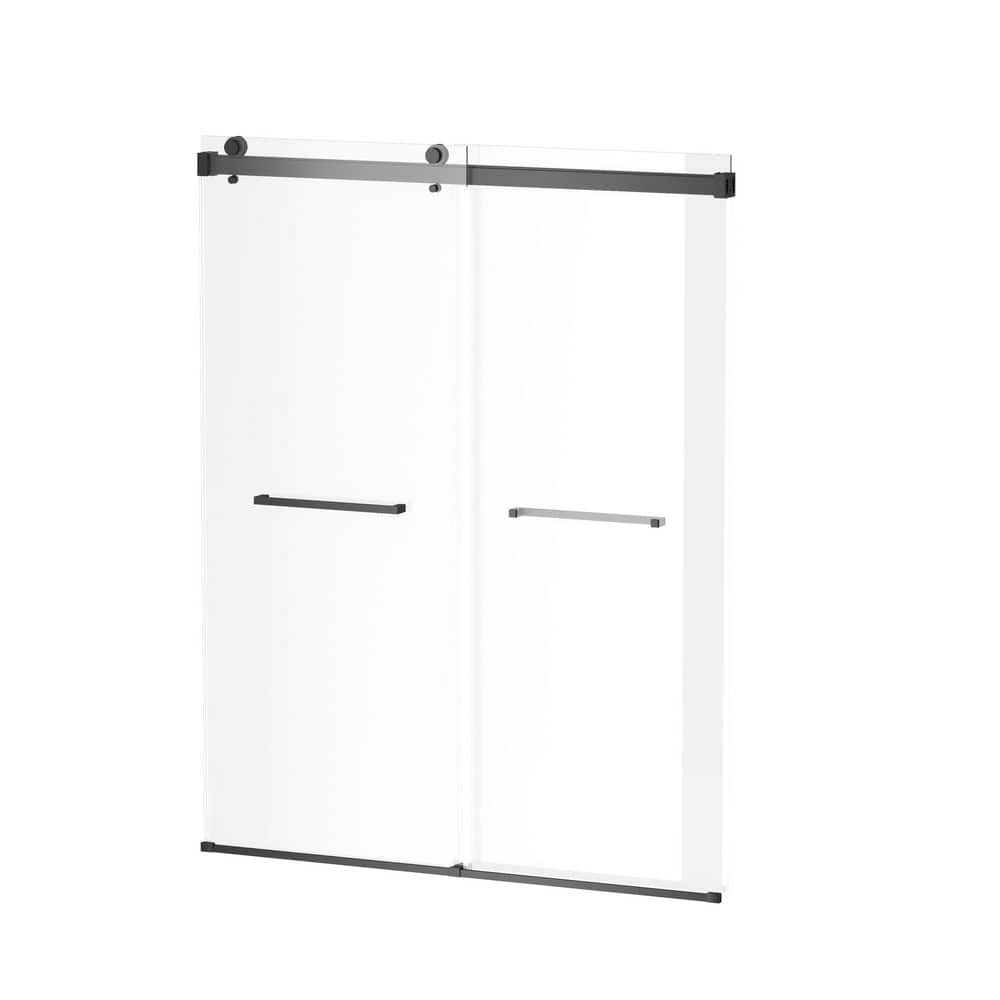 48 in. W x 76 in. H Adjustable Frameless Sliding Shower Door with Towel Bars Tempered Glass Waterproof in Matte Black price history on PriceWatchPro