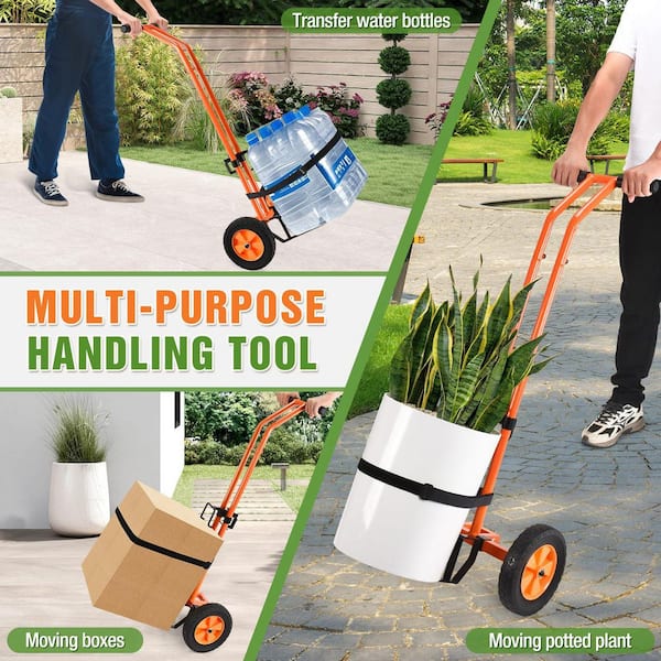 43.3 in. Orange Carbon Steel Indoor/Outdoor Plant Caddy with Wheels, Adjustable Arm and Suction Cups