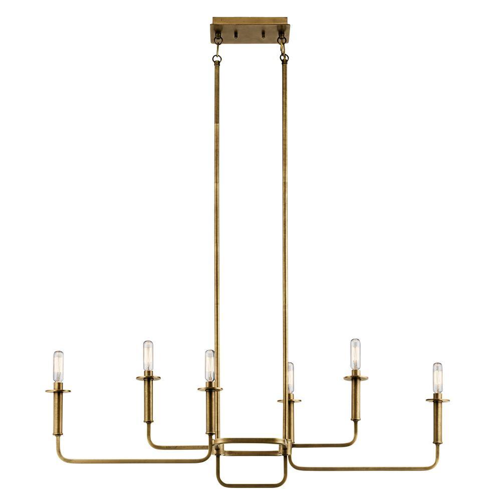 Elegant Brass 6-Candle Linear Chandelier, 11" x 17.5"