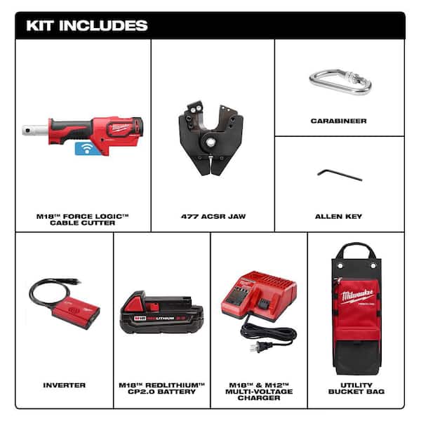 M18 18V Lithium-Ion Cordless Cable Cutter With Steel Jaws with(1) 2.0Ah Battery, Charger, Tool Bag
