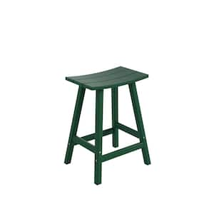 Franklin Dark Green 24 in. Poly HDPE Fade Resistant Outdoor Patio Saddle Seat Counter Height Bar Stool