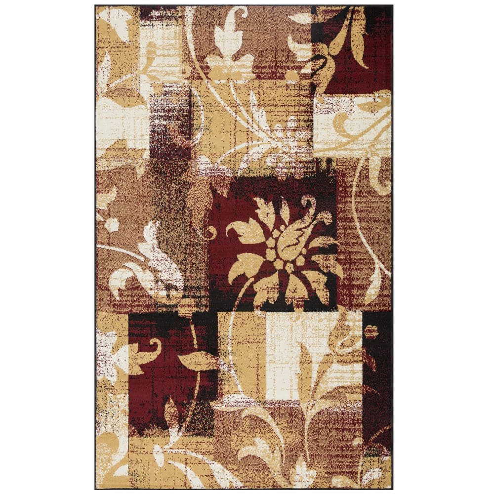 SUPERIOR Pastiche Burgundy 8 ft. x 10 ft. Rectangle Floral Patchwork