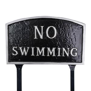 10 in. x 15 Standard Arch No Swimming Statement Plaque Sign with Lawn Stakes - Black/Silver