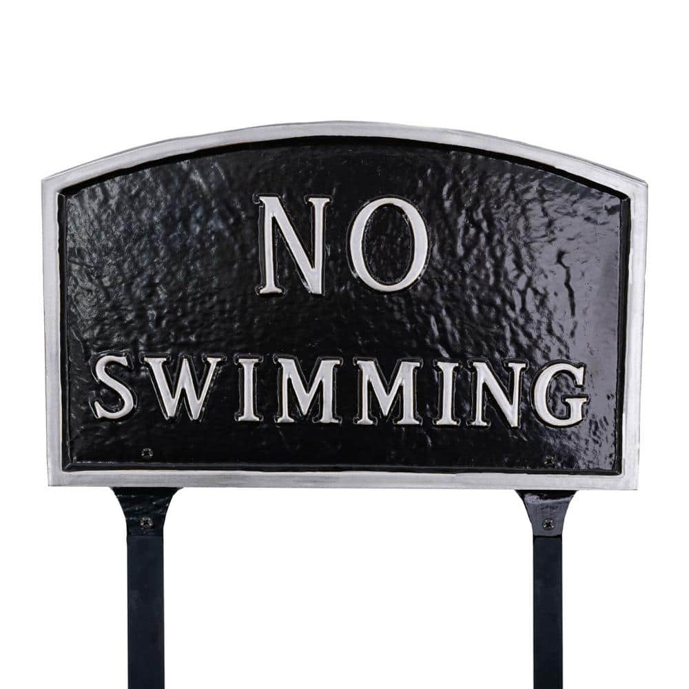 10 in. x 15 Standard Arch No Swimming Statement Plaque Sign with Lawn Stakes - Black/Silver price history on PriceWatchPro