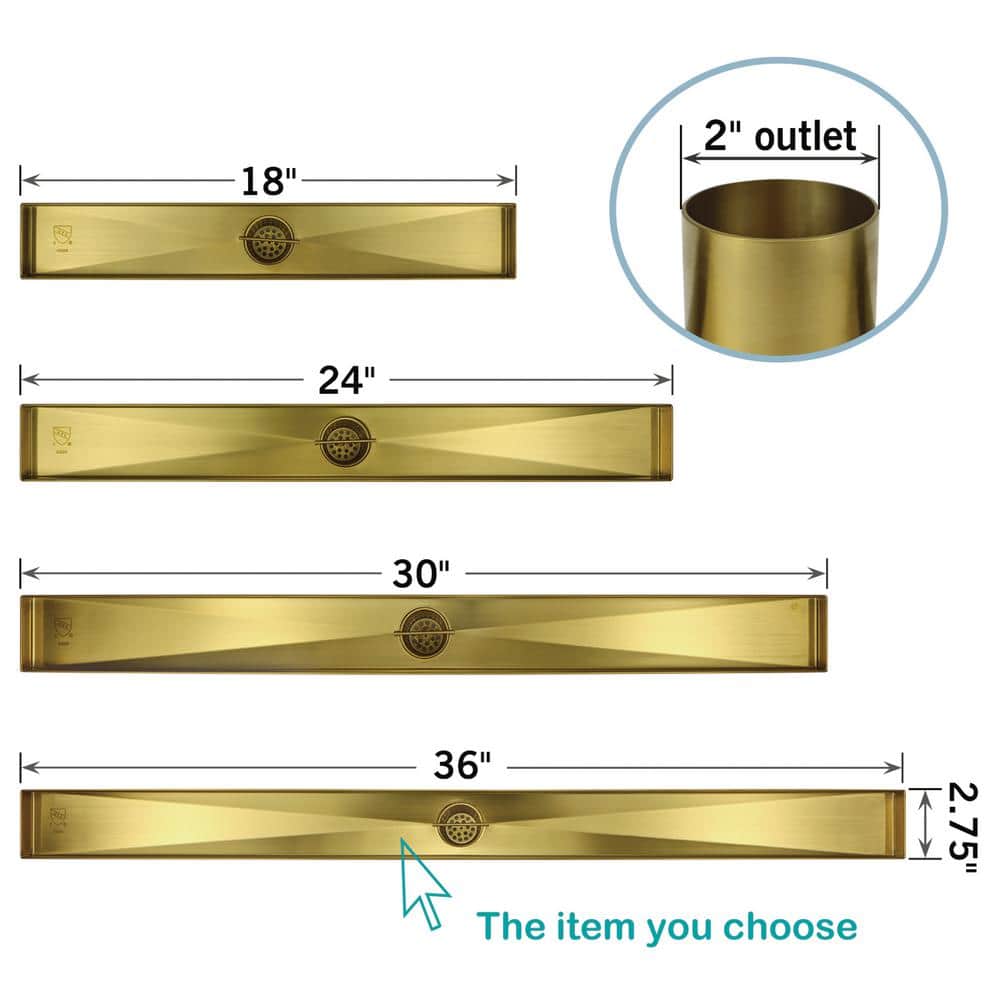 36-Inch Gold Stainless Steel Linear Shower Drain with Tile Insert