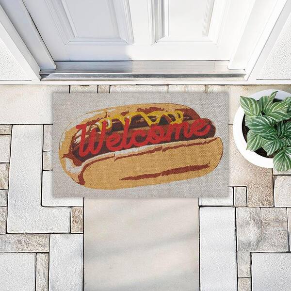 Stupell Industries Welcome Hotdog Pop Style Brown 18 in. x 30 in