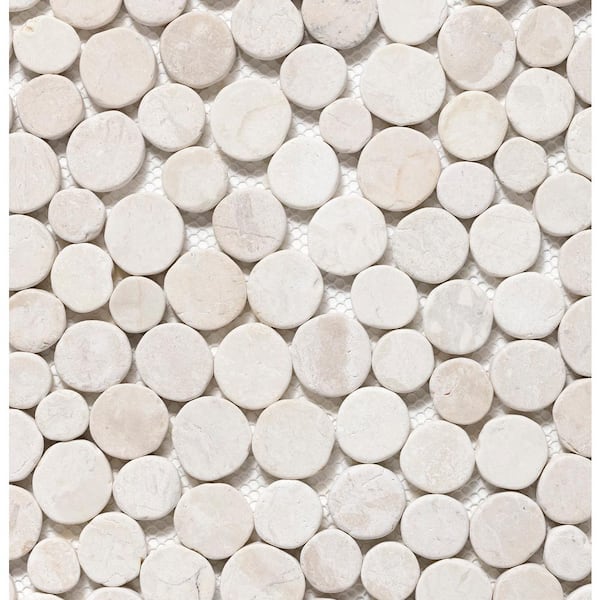 Stone Penny Rounds Off-White 4 in. x 6 in. Honed Marble Mesh-Mounted Mosaic Tile Sample (0.67 sq. ft./Each)