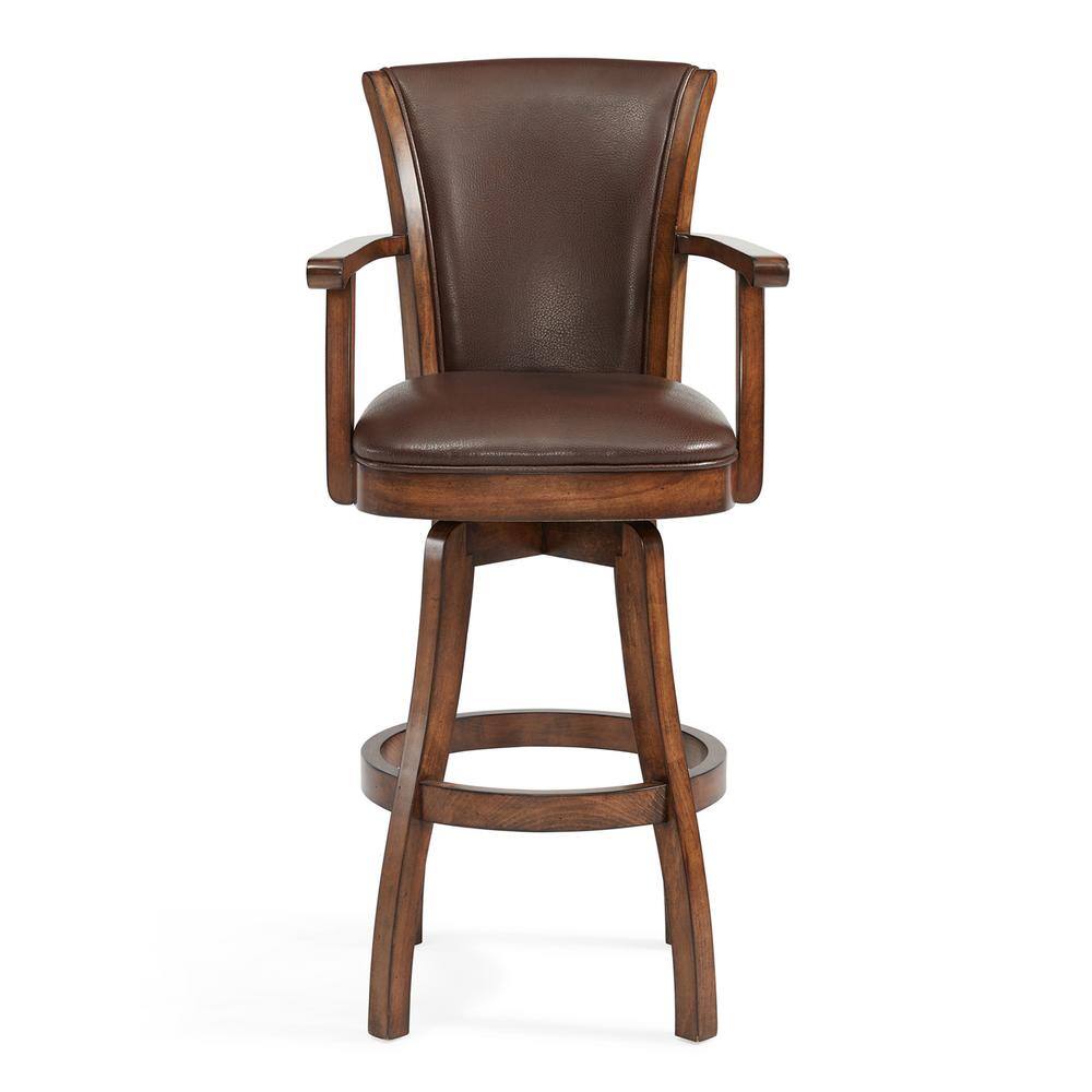 Chestnut Brown 26" Swivel Wood and Faux Leather Barstool