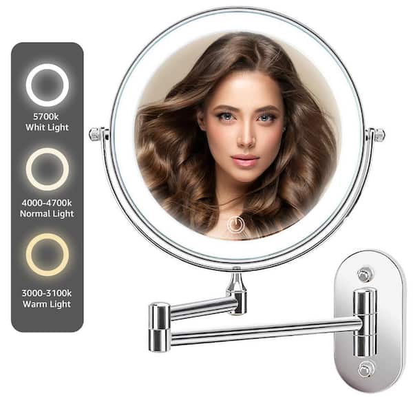 yulika 8 in. W x 8 in. H Lighted Magnifying Wall Makeup Mirror Rechargeable Makeup Mirror in Chrome 1 Pack