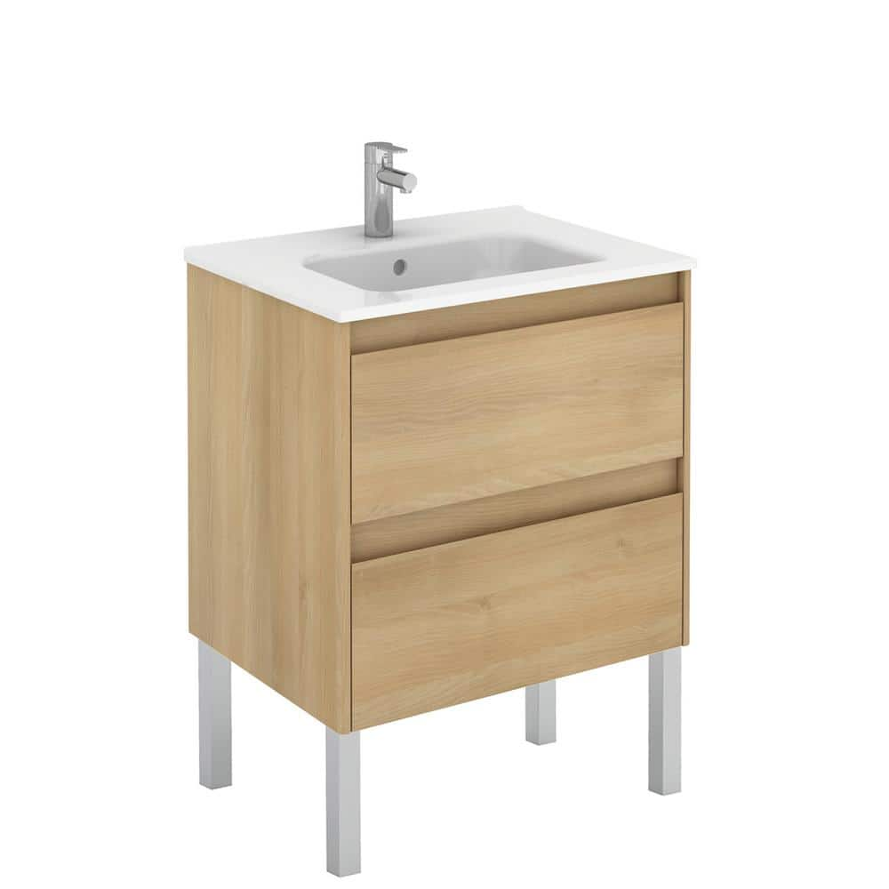 Ambra 23.9 in. W x 18.1 in. D x 32.9 in. H Bathroom Vanity Unit in Nordic Oak with Vanity Top and Basin in White -  WS Bath Collections, Ambra60FNO