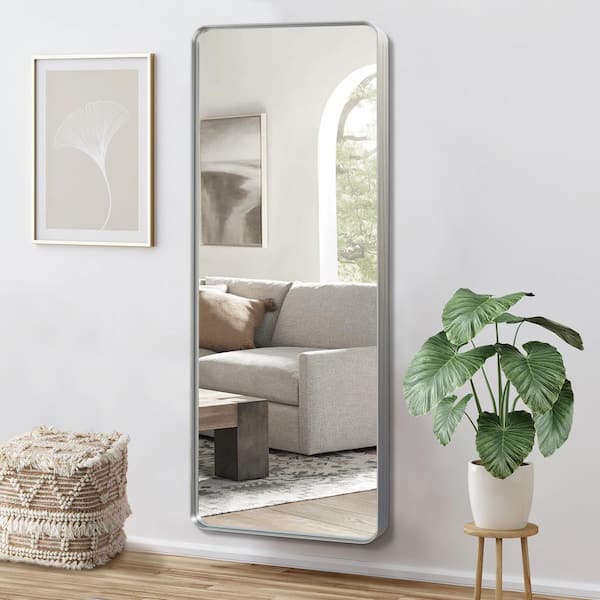 Dovelina 28 in. W x 71 in. H Rectangle Alloy Alunimiun Deep Design Framed Silver Modern Mirror