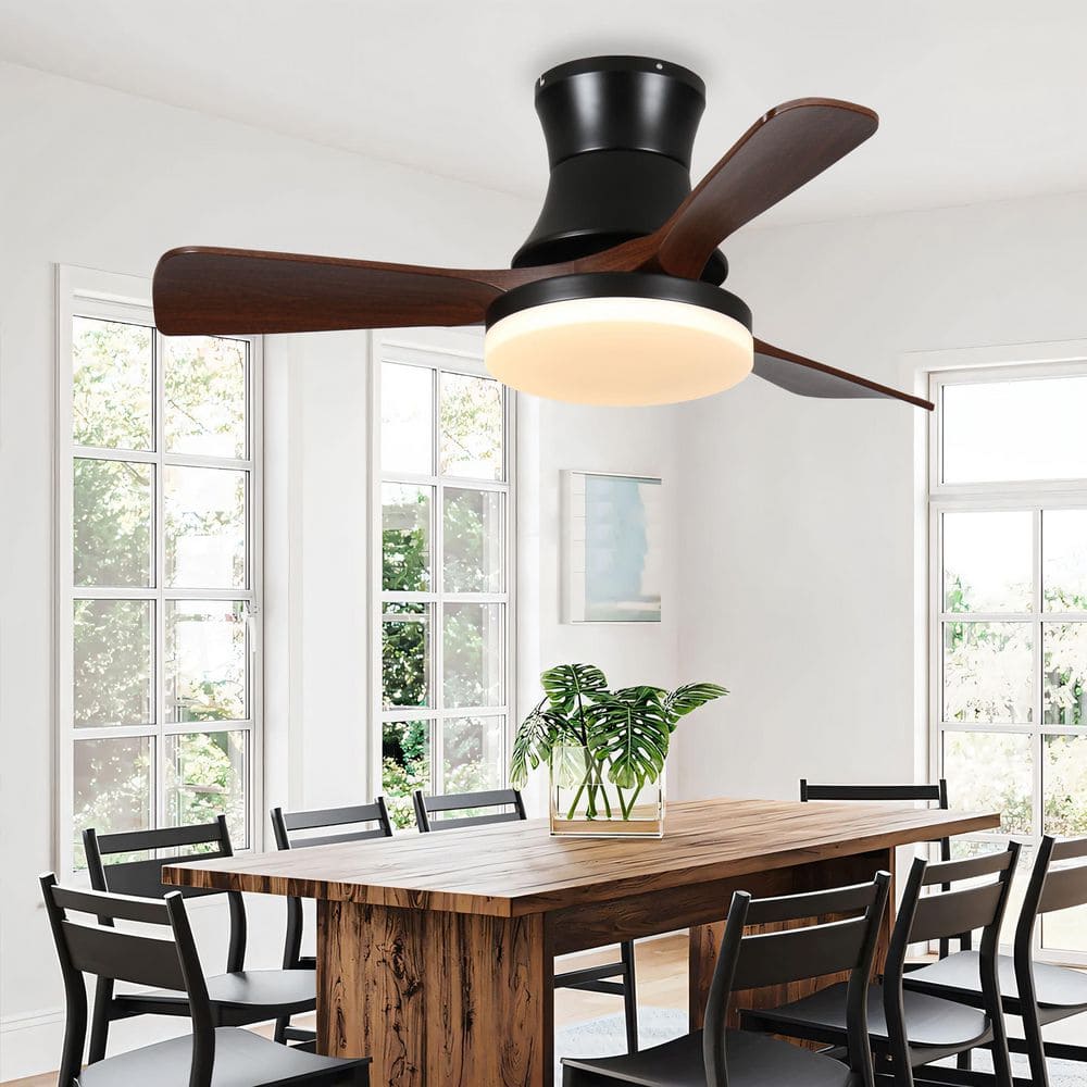 42 in. Smart Indoor Black Flush Mount Standard Ceiling Fan with Light and Remote Control price history on PriceWatchPro