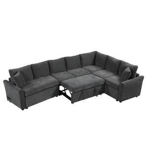 124.8 in. L Shaped Chenille Modern Sectional Sofa in. Gray Convertible Sofa Bed with 2 Back Pillows and Power Sockets