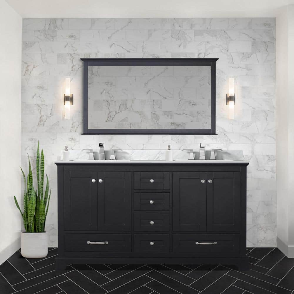 Lexora Dukes 60 in. W x 22 in. D Espresso Double Bath Vanity, Carrara ...