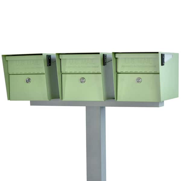 Mail Manager X3 Locking Mailbox Combo Kit w/ Granite In-Ground Post, Sage Green, 3 Way Multi Mount High Security Cluster