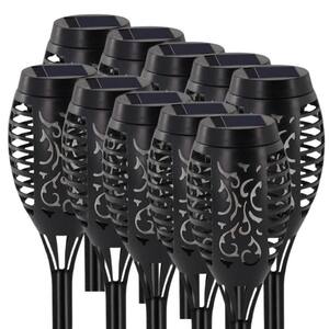 1-Pack Black ABS Solar Flickering Flame Torch Lights Outdoor Waterproof Garden Decor