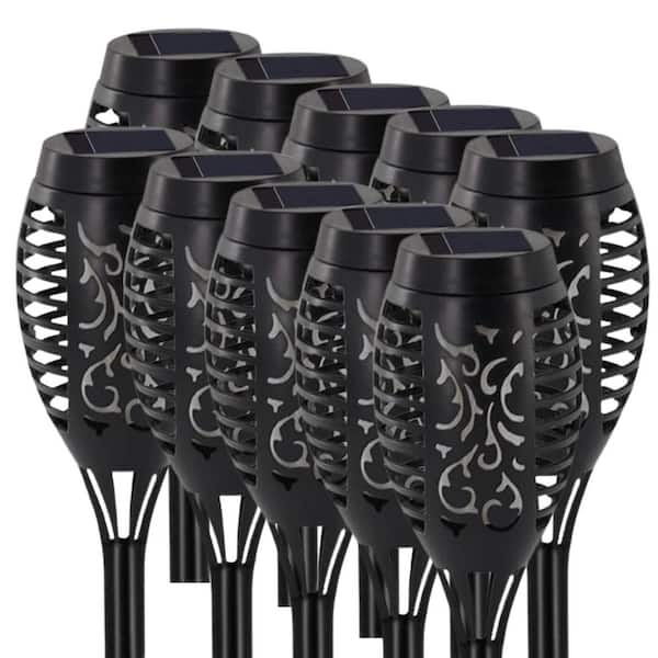 Misopily 1-Pack Black ABS Solar Flickering Flame Torch Lights Outdoor Waterproof Garden Decor