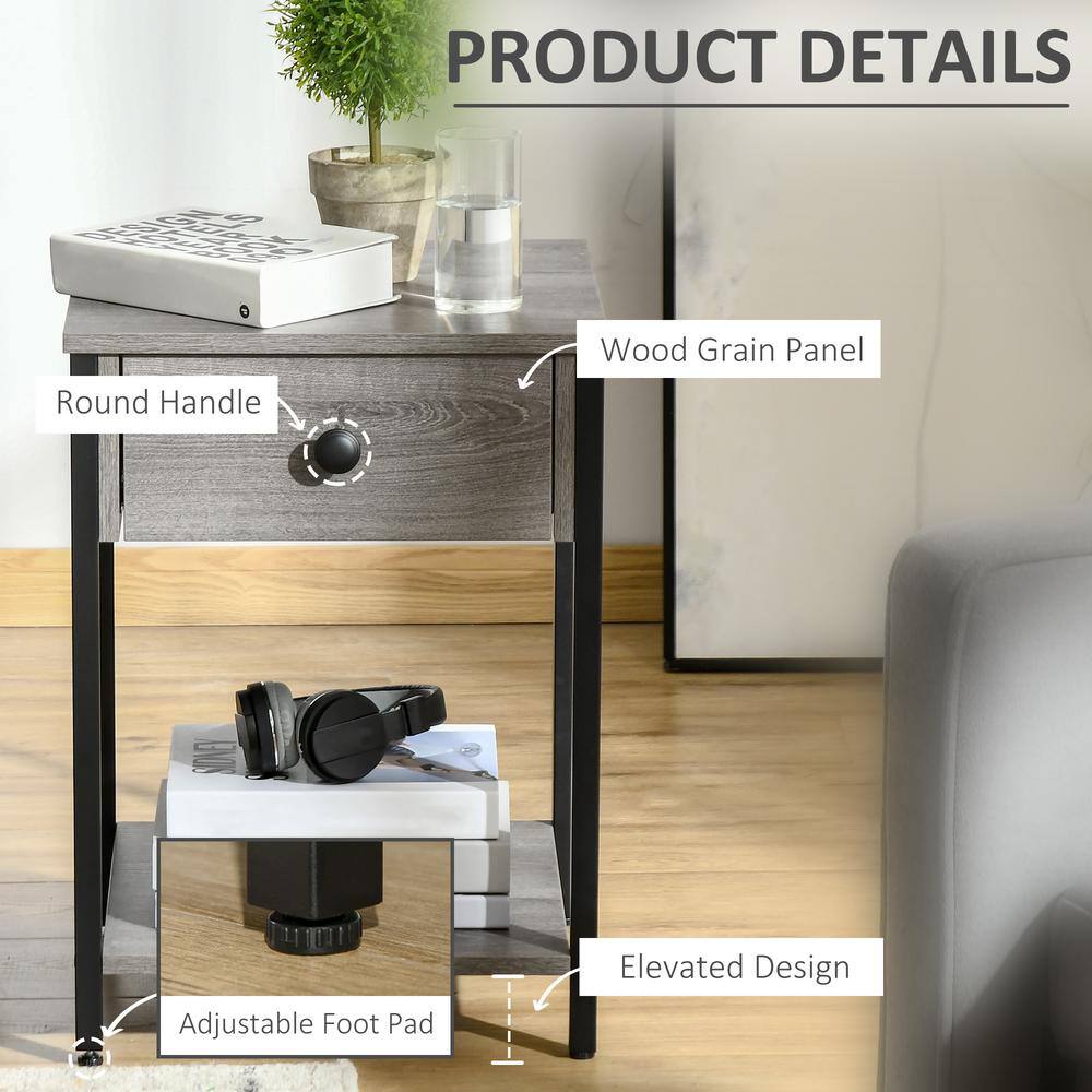 Gray Wood and Black Steel Square End Table with Storage