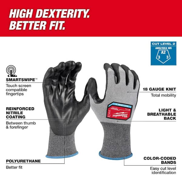 Large High Dexterity Cut 2 Resistant Polyurethane Dipped Outdoor & Work Gloves