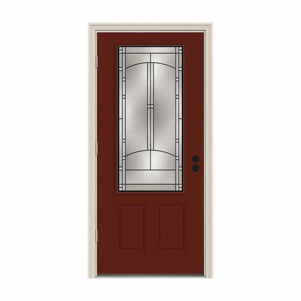 JELD-WEN 36 in. x 80 in. 3/4 Lite Idlewild Mesa Red w/ White Interior Steel Prehung Right-Hand Outswing Front Door w/Brickmould