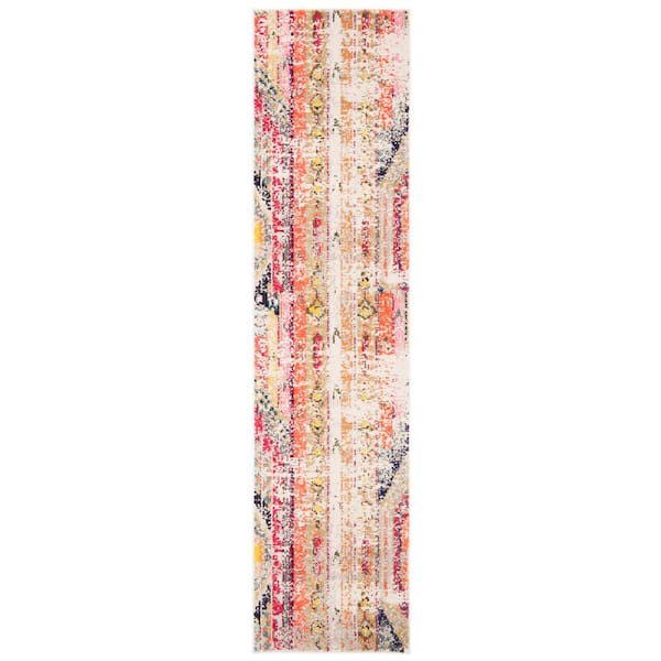 SAFAVIEH Madison Gray/Orange 2 ft. x 8 ft. Distressed Bohemian Runner Rug