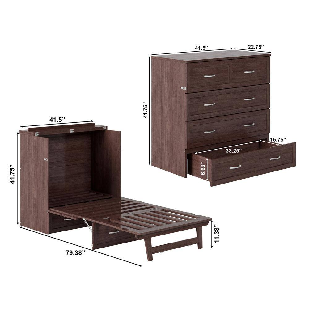 White Twin Murphy Bed Chest with Storage Drawer