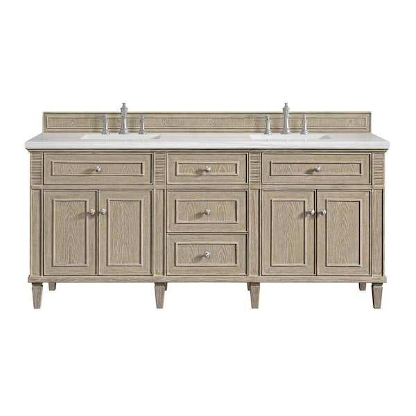 Lorelai 72.0 in. W x 23.5 in. D x 34.06 in. H Double Sink Vanity in Whitewashed Oak with Arctic Fall Solid Surface Top