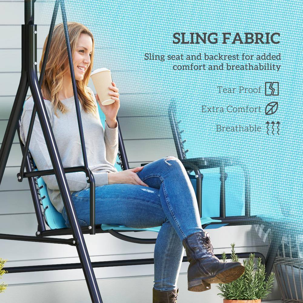 Blue 2-Person Outdoor Swing with Adjustable Canopy and Storage