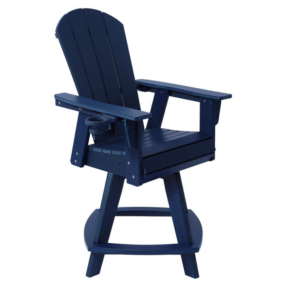 Laguna Fade Resistant Outdoor Patio HDPE Adirondack Swivel Counter Height Chair with Cup Holder, Navy Blue price history on PriceWatchPro