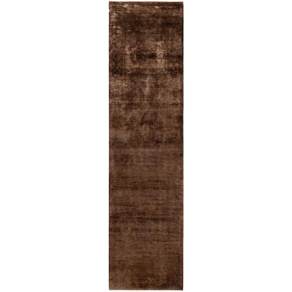 Overdyed Brown 2 ft. x 10 ft. Solid Wool Indoor Runner Rug