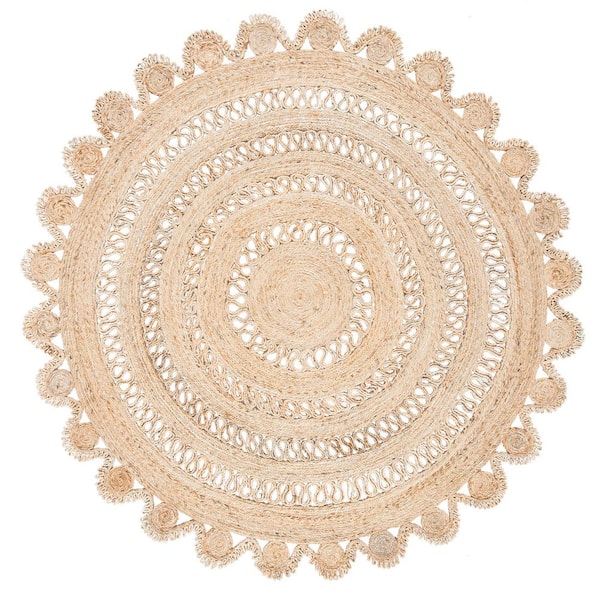 SAFAVIEH Natural Fiber Beige 7 ft. x 7 ft. Ornate Floral Round Area Rug