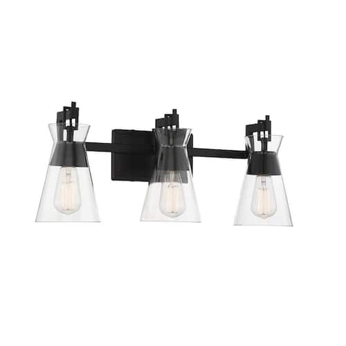 Lakewood 24 in. W x 9.5 in. H 3-Light Matte Black Bathroom Vanity Light with Clear Glass Shades Savoy House Vanity Lighting