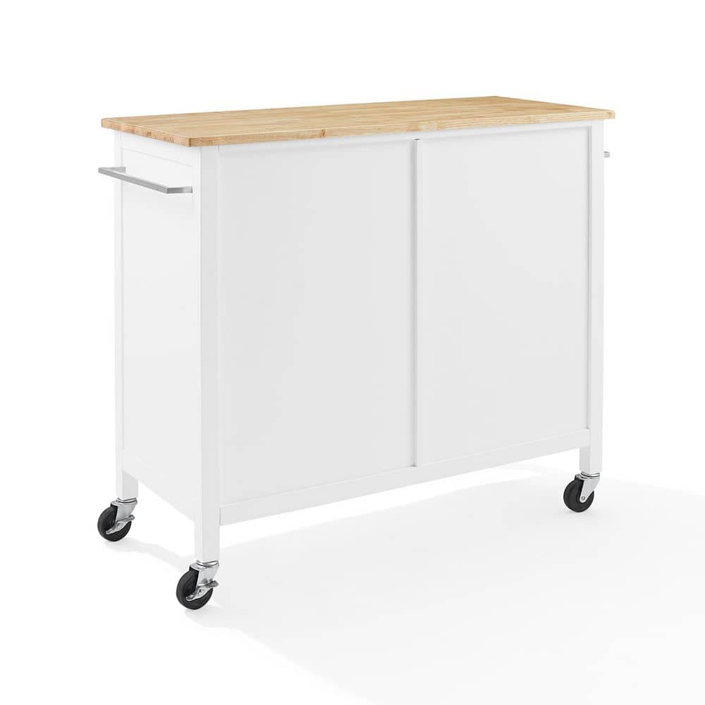 Soren 44" Natural Wood Top Kitchen Island Cart with White Frame
