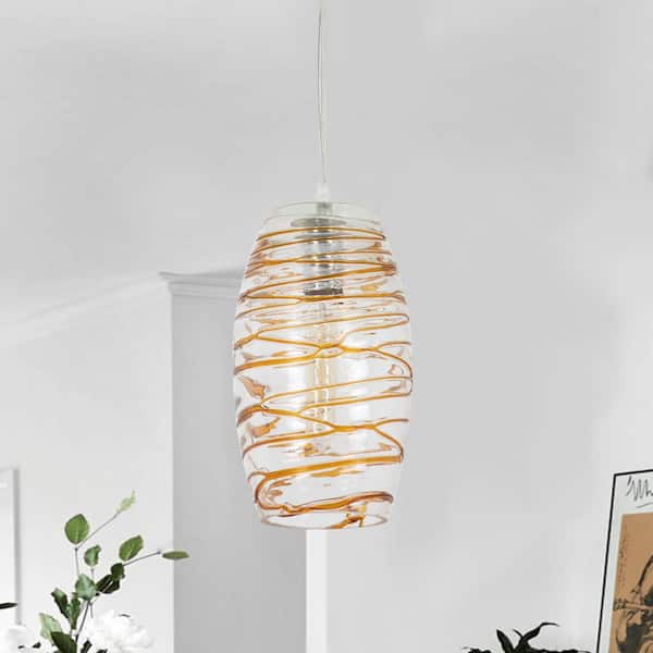 Lincoln 60-Watt 1-Light 12 in. Brown Modern Island Dimmable Mini Pendant Light Dining Kitchen Lighting With Glass Shade