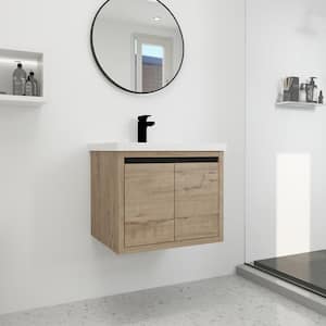 24 in. W x 18.1 in. D x 20.5 in. H Single Sink Floating Bath Vanity in Imitative Oak with White Resin Top with Sink