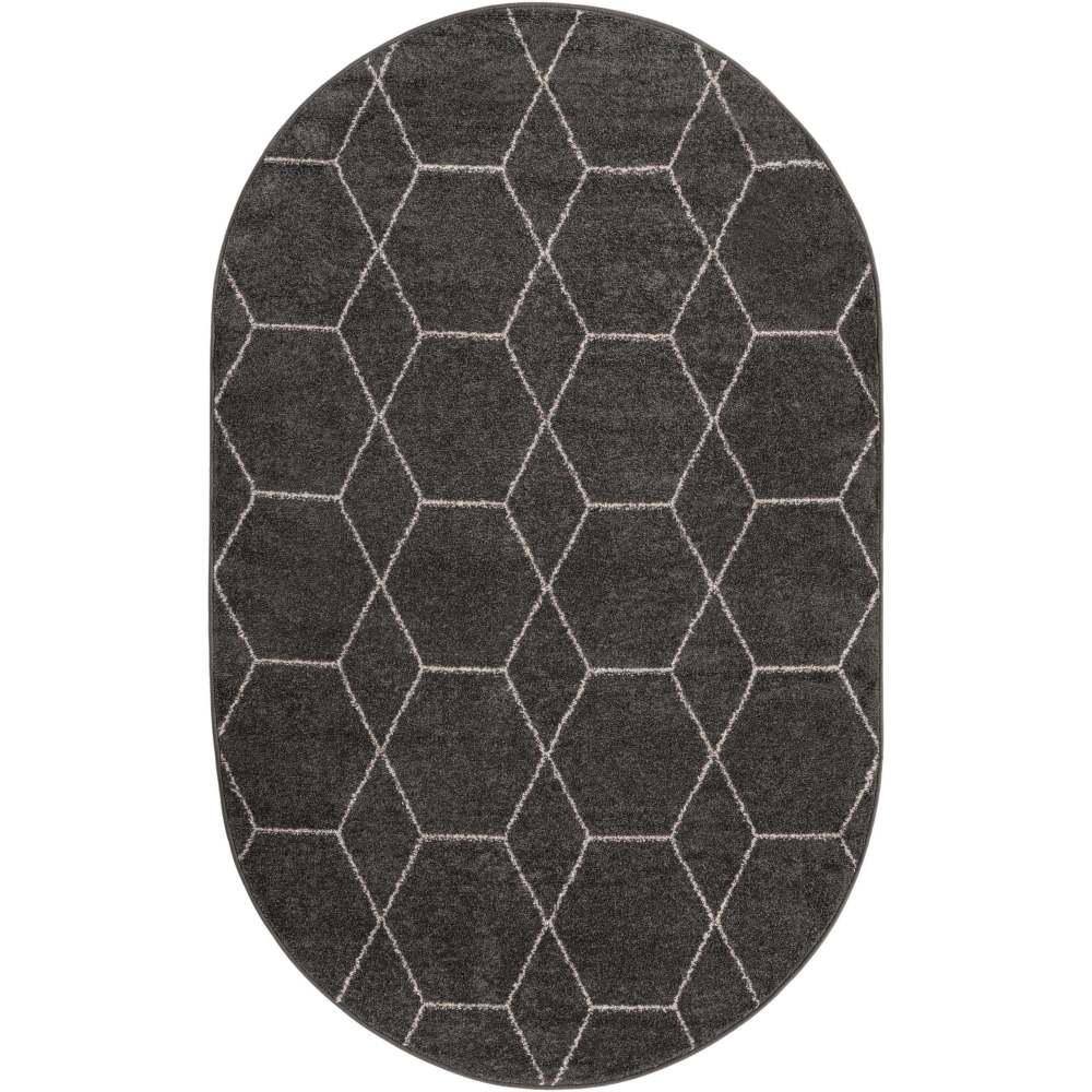 Trellis Frieze Dark Gray and Ivory Oval Synthetic Area Rug