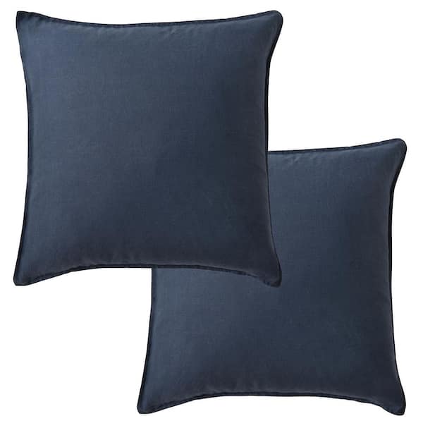 LEVTEX HOME Washed Linen Navy 20 in. x 20 in. Throw Pillow Cover Set of 2