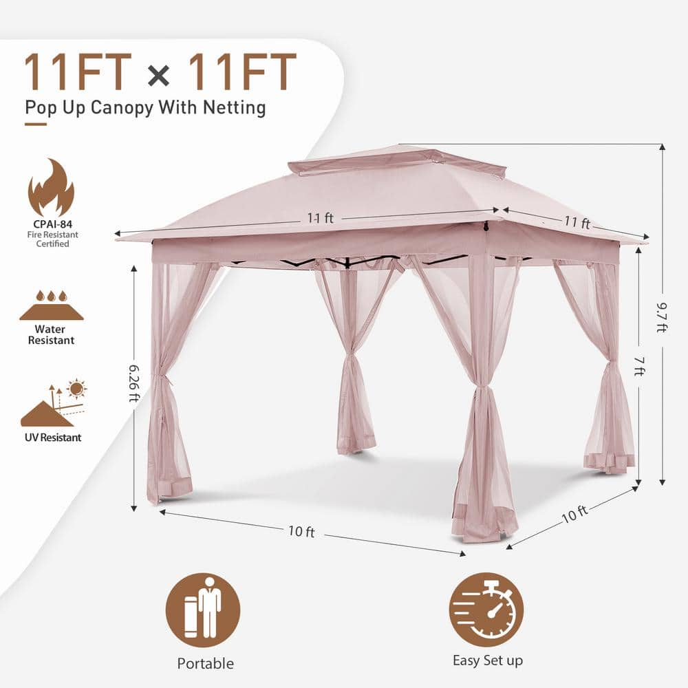 Pink Steel 11' x 11' Patio Gazebo with Mosquito Netting