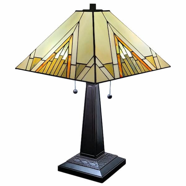 Charlie 11 in. Dark Brown Integrated LED Candlestick Interior Lighting for Living Room with Beige Glass Shade