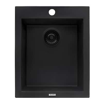 epiGranite 16 in. Drop-in Topmount SIngle Bowl Bar Sink in Midnight Black Granite Composite