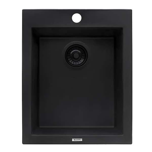 epiGranite 16 in. Drop-in Topmount SIngle Bowl Bar Sink in Midnight Black Granite Composite