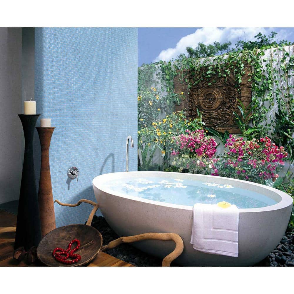Landscape Danube Blue Glossy Glass Mosaic Tile