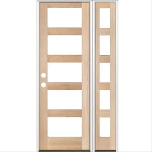 46 in. x 96 in. Modern Hemlock Right-Hand/Inswing 5-Lite Clear Glass unfinished Wood Prehung Front Door with Sidelite